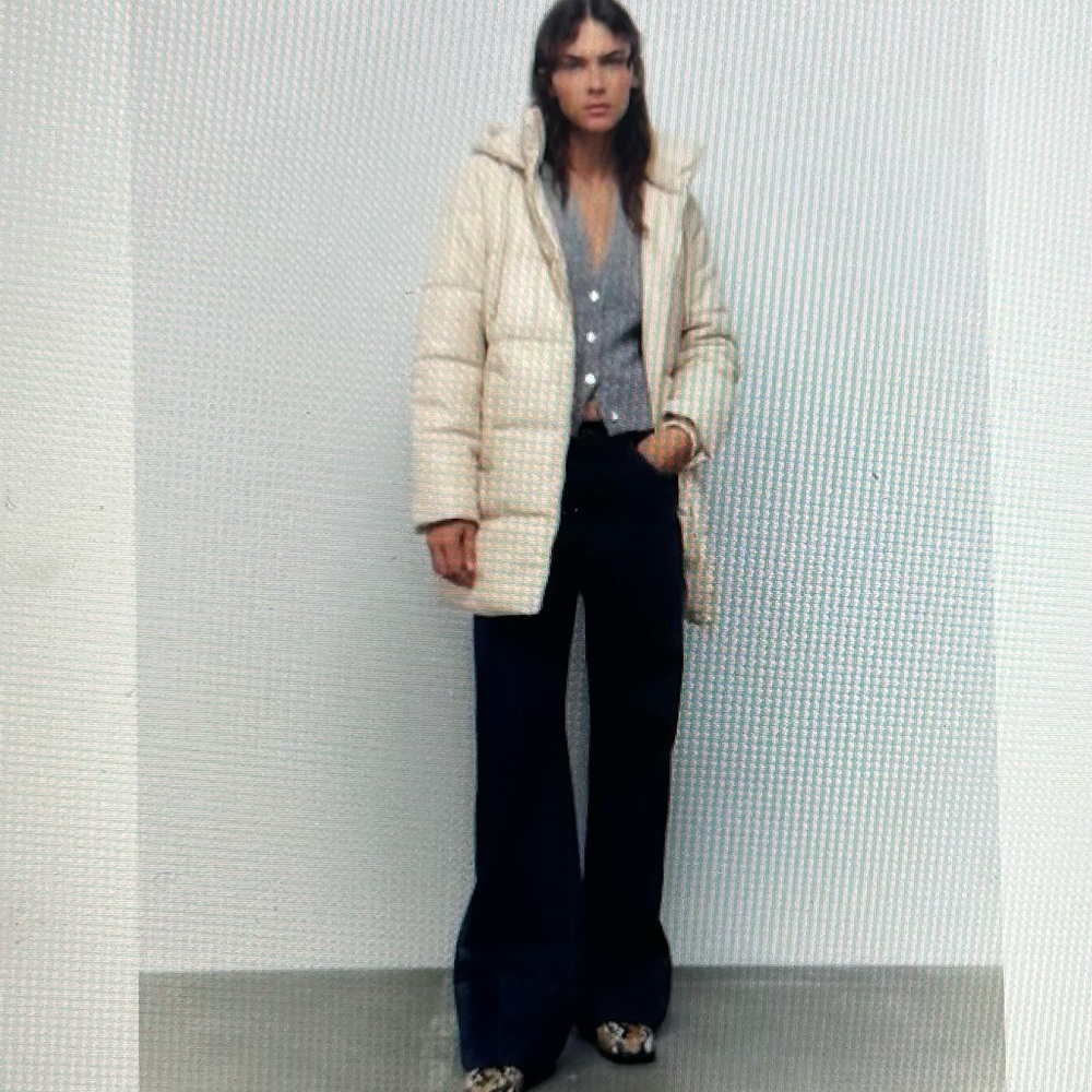 Zara Wind Protection Faux Leather Puffer Coat in Ecru